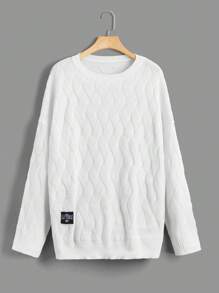 SHEIN EZwear Hơn Chi tiết Patched thư Thả vai Áo len - trắng - Xem 1
