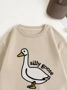 INAWLY Cartoon & Letter Graphic Thermal Lined Sweatshirt - Apricot - View 4