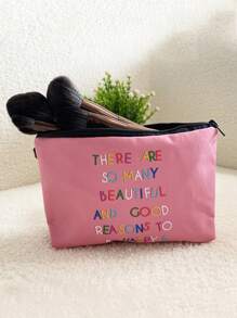 Bolsa de maquillaje con gráficos de letras, organizador de maquillaje, estuche de maquillaje - Rosa - Ver 6