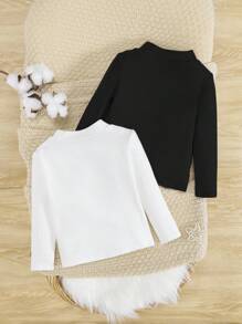 SHEIN 2入組男嬰字母補丁細節小高領T恤 - 黑與白 - 查看 2