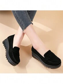 Women's Suede Thick Sole Increased Height Casual Loafers, Fashionable