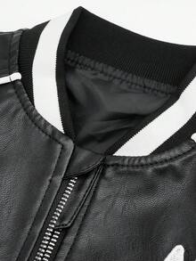 Chàng trai trẻ 1 Miếng Thêu Mẫu chữ Sọc trang trí chất liệu da PU Áo khoác bomber - màu đen - Xem 4