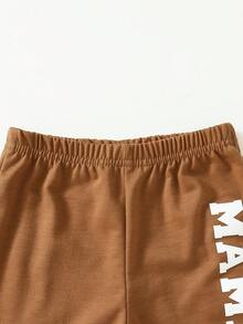 男嬰3入組字母圖案衛褲 - 棕色 - 查看 5