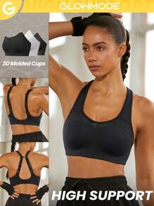 GLOWMODE حمالة صدر مريحة للتمرينات الرياضية مع دعم عالي وتصميم الشبكة. تأتي بحمالات متحولة ومناسبة للجيم - الأسود - مشاهدة 1