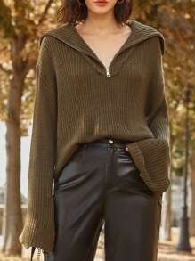 SHEIN Frenchy Suéter con hombros caídos y cuello marinero - Verde militar - Ver 1