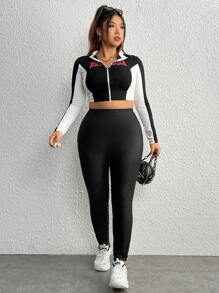 SHEIN EZwear 大碼素色PU皮打底褲 - 黑色 - 查看 5