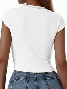 INAWLY Camiseta crop tejido de canalé - Blanco - Ver 2