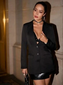 Zolique Pearls Beaded Cut Out Backless Blazer - Black - View 6