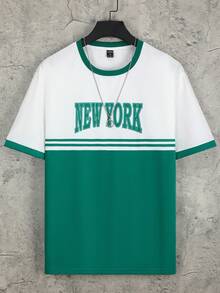 Manfinity Homme Men Letter Graphic Two Tone Contrast Trim Tee - Green - View 2
