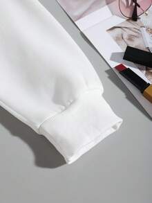 SHEIN EZwear 大碼山和字母圖案保暖套頭衫 - 白色 - 查看 3