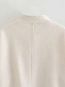 Solid Stand Collar Drop Shoulder Jacket - Beige - View 6