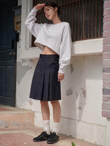 DAZY Sudadera crop unicolor de manga raglán