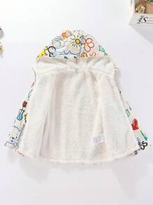 SHEIN 少女塗鴉印花拉鍊連帽外套 秋季 - 白色 - 查看 3
