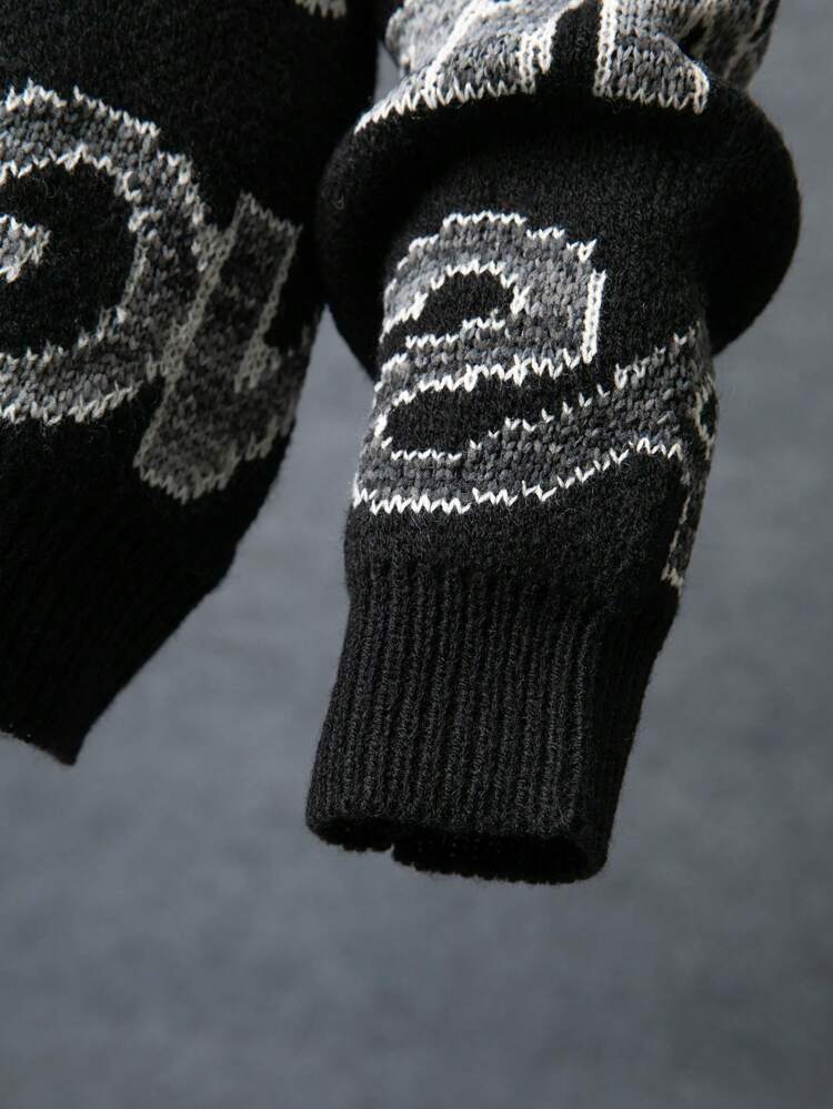 Teen Boy Letter Pattern Drop Shoulder Sweater