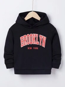 SHEIN 男童字母图案卫衣 - 黑色 - 查看 1