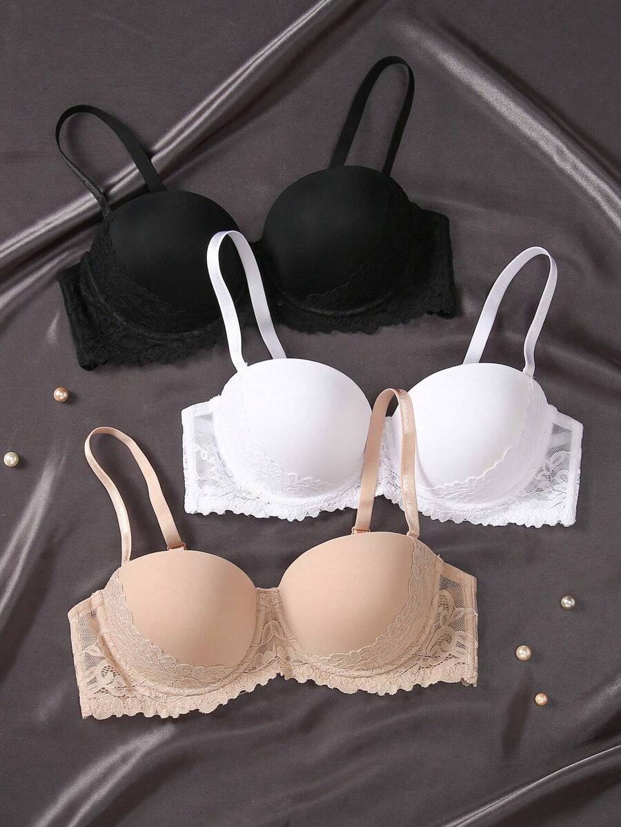 3pack Contrast Lace Underwire Bra