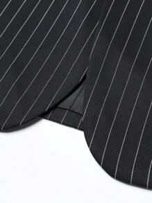 Manfinity Mode 男士細條紋印花單排釦西裝外套&西裝褲 - 黑色 - 查看 6