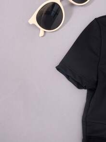 SHEIN Young Girl Solid Cross Waist Active Tee - Black - View 5