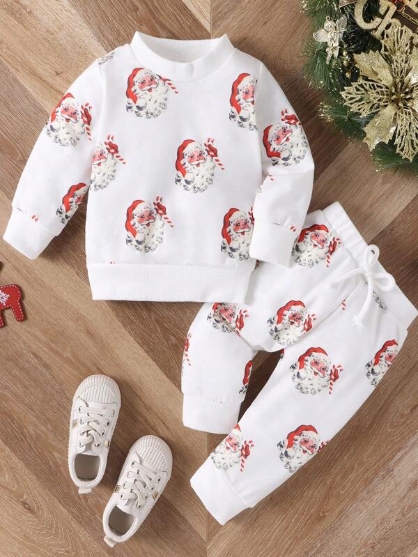 Bébé Fille Imprimé Noël Sweat-shirt & À Nœud Pantalon De Survêtement