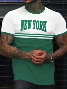 Manfinity Homme Men Letter Graphic Two Tone Contrast Trim Tee - Green - View 1