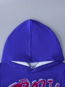 Tween Boy Letter Graphic Hoodie & Sweatpants - Blue - View 4