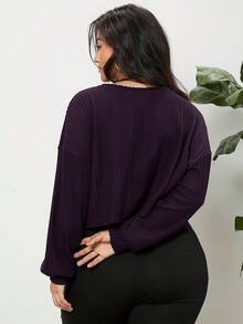 SHEIN Essnce 大碼落肩袖條紋針織T恤 - 紫色 - 查看 2