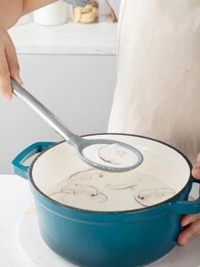 SHEIN Basic living 1Pc Mixing Spoon With Stainless Steel Handle Scratch-Resistant & Heat-Resistant Stirring, Kitchen Utensil For Nonstick Cookware & Cast Iron Skillets - Light Grey - View 2