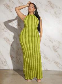 SHEIN SXY 大碼木耳邊繞頸洋裝 - 綠色 - 查看 1