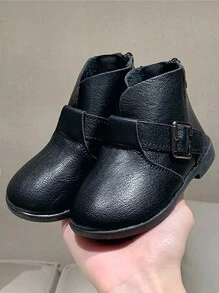 Kids' Autumn And Winter Outdoor Plain Naked Boots With Back Zipper Closure And Flat Heel - Black - View 1