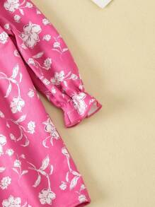 SHEIN 女小童印花荷葉邊喇叭袖洋裝 - 玫紅色 - 查看 6