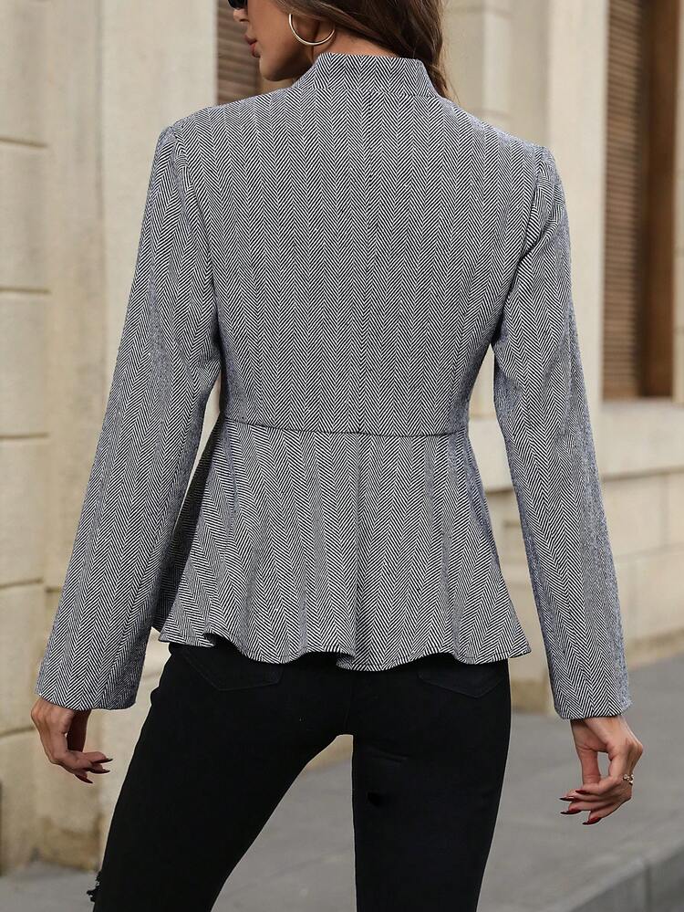 Herringbone Open Front Overcoat Fall Cloth For Women