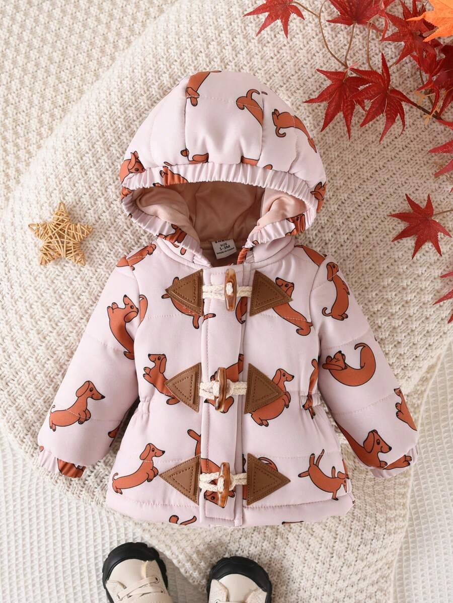 SHEIN Baby Boy Dog Print Hooded Padded Coat