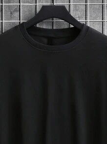 Claim Dot Đàn ông cộng Chất rắn Thả vai Curved Hem Áo thun - màu đen - Xem 3