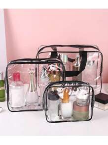 1Pc Clear Makeup Bag , Travel Essentials,Makeup Bag Makeup Pouch Skincare Bag Toiletry Bag Packing Cubes,Travel Essentials Cruise Essentials Dorm Essentials,Wedding Bridesmaid Gifts,Mom Gifts,Birthday Gifts,Gifts For Friends And Teachers,Home Decor,Bathroom Livingroom Bedroom Decor,Bathroom Organizer,Jewelry Organizer,Lip Oil Organizer,Nail Polish Organizer Storage Makeup Organizer Makeup Case - Black - View 5