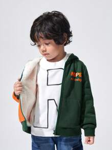 SHEIN 男小童字母圖案雙色加絨內裏連帽夾克 - 彩色 - 查看 4