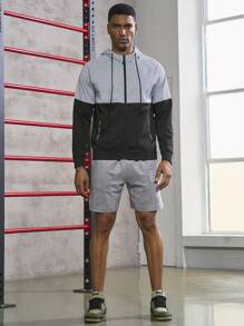 Gym Rark Men Two Tone Zip Up Drawstring Hooded Sports Jacket Workout Tops Sports Jacket - Multicolor - View 3