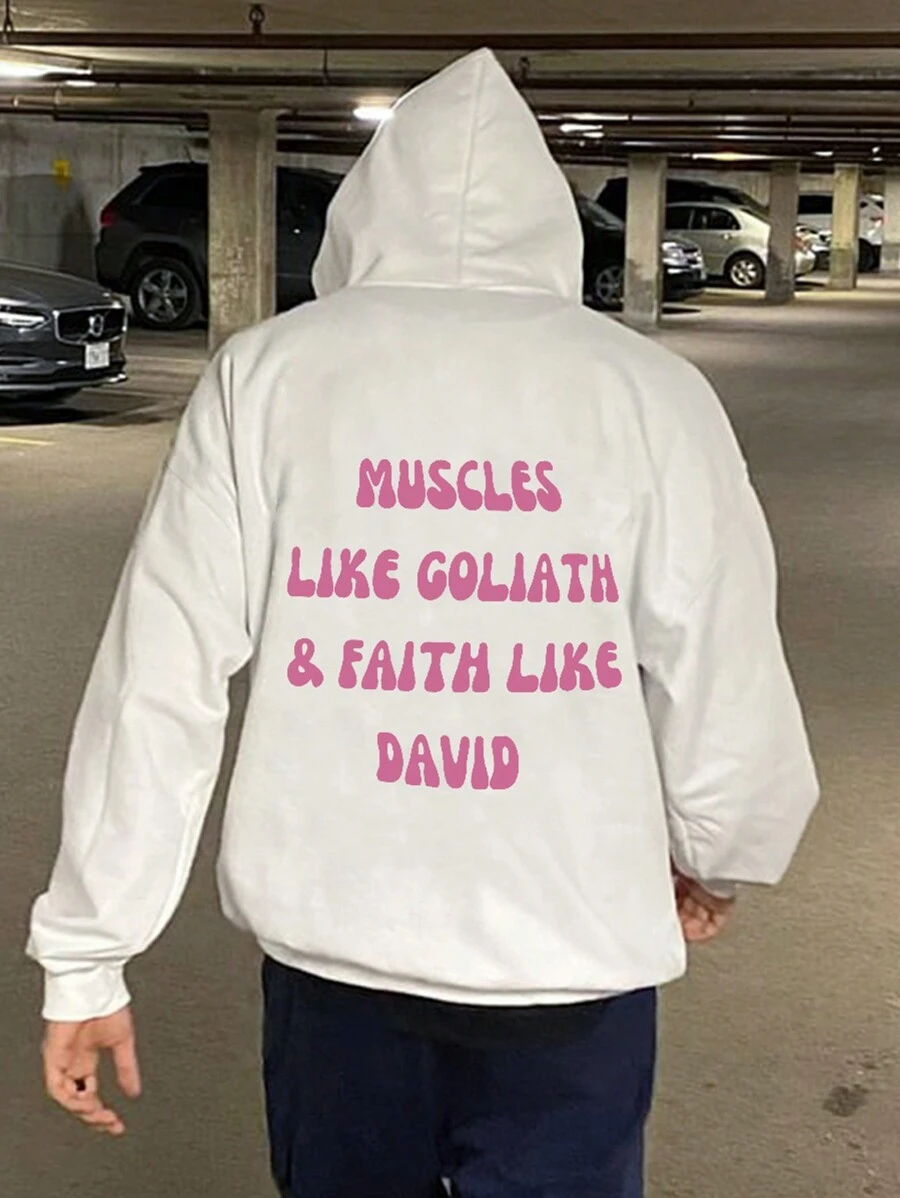 Men Slogan Graphic Drop Shoulder Hoodie - White - View 1