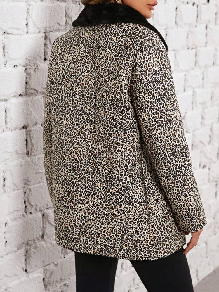 Leopard Print Borg Collar Padded Coat