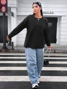 Flirla Plus Chinese Dragon Print Drop Shoulder Tee - Multicolor - View 6