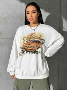 SHEIN EZwear Plus Car & Letter Graphic Drop Shoulder Sweatshirt