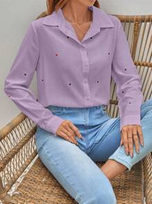 SHEIN Frenchy Camisa con estampado de corazón con botón delantero