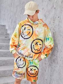 SHEIN Teen Boy Cartoon Graphic Tie Dye Hoodie & Shorts - Multicolor - View 10