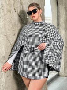 SHEIN Privé Hơn In Houndstooth áo tay cánh Thắt lưng áo - màu đen - Xem 4