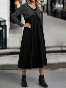 SHEIN Clasi Solid Tee & Ruched Front Dress Fall Cloth For Women - Multicolor - View 6