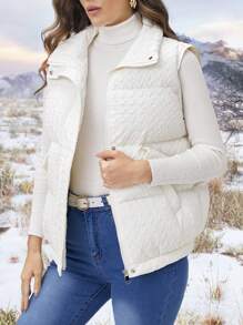 SHEIN LUNE 翻盖口袋拉链背心加厚棉服外套衣服冬季