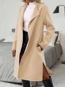 SHEIN Clasi Waterfall Collar Open Front Overcoat - Apricot - View 6