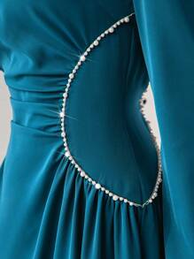 Modelyn Sweetheart Neck Puff Sleeve Ruched Front Formal  Dress - Teal Blue - View 5