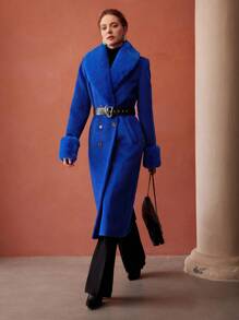 MOTF PREMIUM WOOL-BLEND FAUX FUR COAT - Baby Blue - View 13