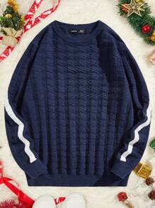 Manfinity RebelGame 男士拼接側邊接縫套頭毛衣 - 藏蓝色 - 查看 1