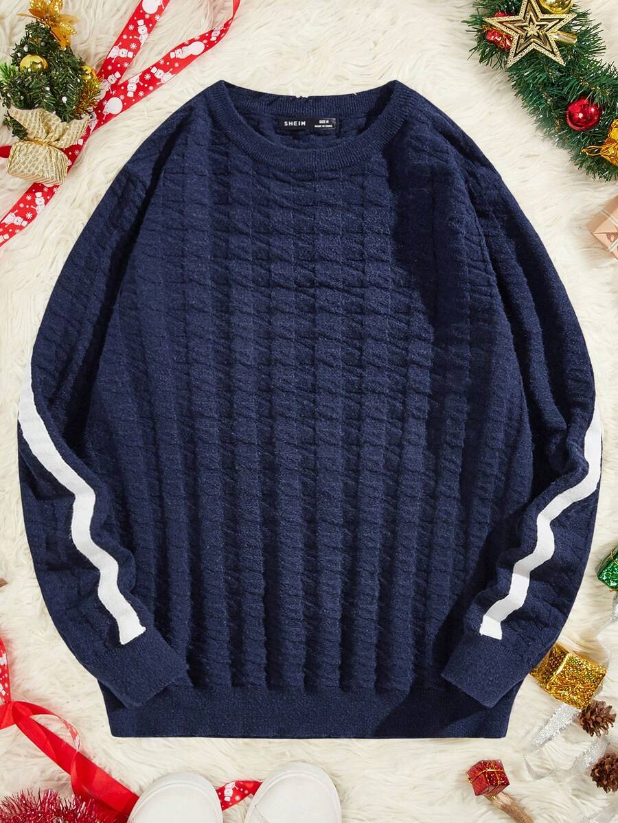 Manfinity RebelGame 男士拼接側邊接縫套頭毛衣 - 藏蓝色 - 查看 1